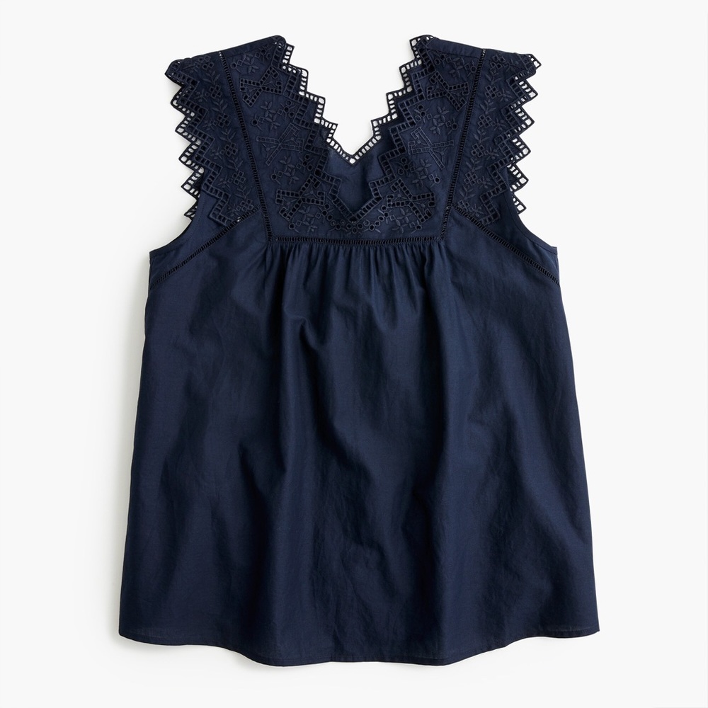 J. Crew Navy Embroidered Bib Top
